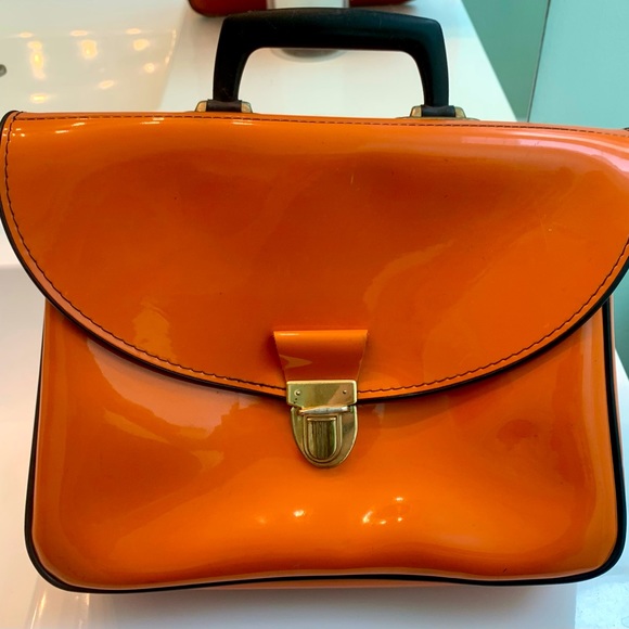 Vintage!! Orange gloss vinyl purse - Picture 1 of 1